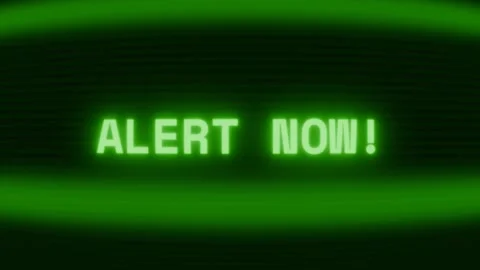 Old green CRT screen showing text ALERT NOW! appearing in random glitch and Stock Footage 318280672