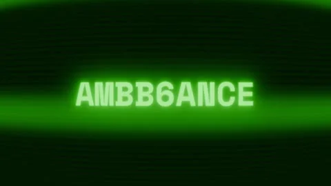 Old green CRT screen showing text AMBULANCE appearing in random glitch and Stock Footage 318280689