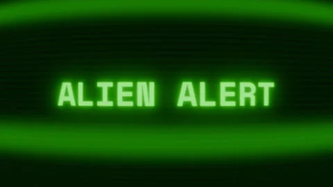 Old green CRT screen showing text ALIEN ALERT appearing in random glitch and Stock Footage 318280692