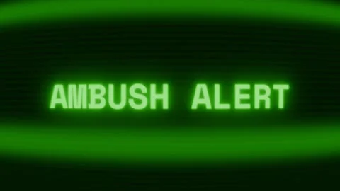 Old green CRT screen showing text AMBUSH ALERT appearing in random glitch and Stock Footage 318280787