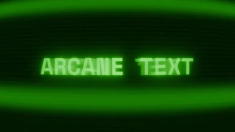 Old green CRT screen showing text ARCANE TEXT appearing in random glitch and Stock Footage 318281044