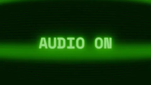 Old green CRT screen showing text AUDIO ON appearing in random glitch and coding Stock Footage 318281152