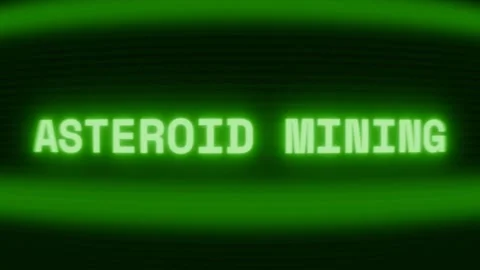 Old green CRT screen showing text ASTEROID MINING appearing in random glitch and Stock Footage 318281154