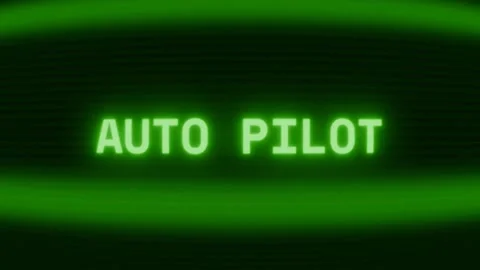 Old green CRT screen showing text AUTO PILOT appearing in random glitch and Stock Footage 318281292