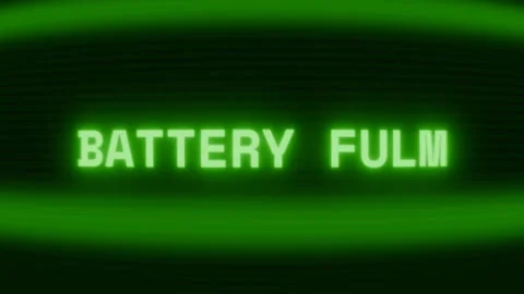 Old green CRT screen showing text BATTERY FULL appearing in random glitch and Stock Footage 318281443