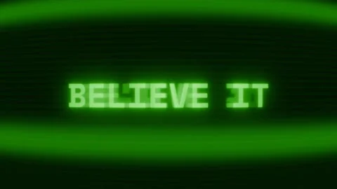 Old green CRT screen showing text BELIEVE IT appearing in random glitch and Stock Footage 318281704