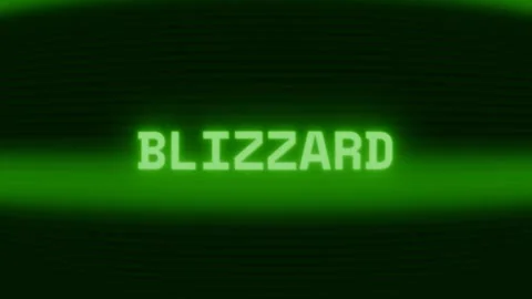 Old green CRT screen showing text BLIZZARD appearing in random glitch and coding Stock Footage 318281853