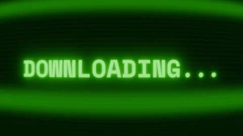 Old green CRT screen showing text DOWNLOADING... appearing in random glitch and Stock Footage 318287319