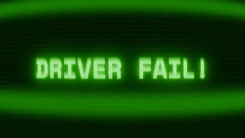Old green CRT screen showing text DRIVER FAIL! appearing in random glitch and Stock Footage 318287339