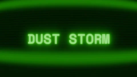 Old green CRT screen showing text DUST STORM appearing in random glitch and Stock Footage 318287446