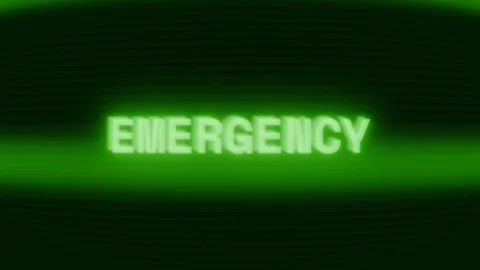 Old green CRT screen showing text EMERGENCY appearing in random glitch and 動画素材 318287553