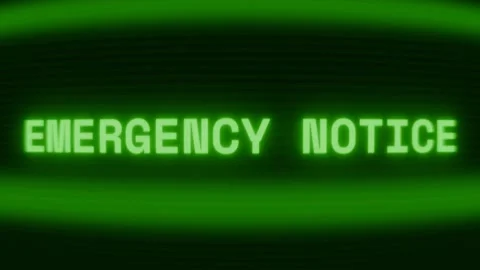 Old green CRT screen showing text EMERGENCY NOTICE appearing in random glitch 動画素材 318287604