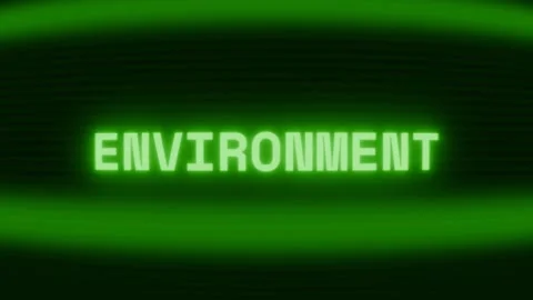 Old green CRT screen showing text ENVIRONMENT appearing in random glitch and Stock Footage 318287801