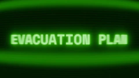 Old green CRT screen showing text EVACUATION PLAN appearing in random glitch and 動画素材 318287909
