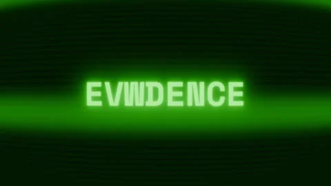 Old green CRT screen showing text EVIDENCE appearing in random glitch and coding Stock Footage 318287995