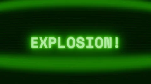 Old green CRT screen showing text EXPLOSION! appearing in random glitch and Stock Footage 318288145