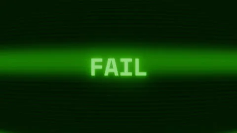 Old green CRT screen showing text FAIL appearing in random glitch and coding Stock Footage 318288264