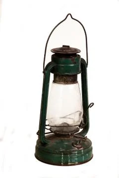 Old green rusty lantern isolated on white Stock Photos