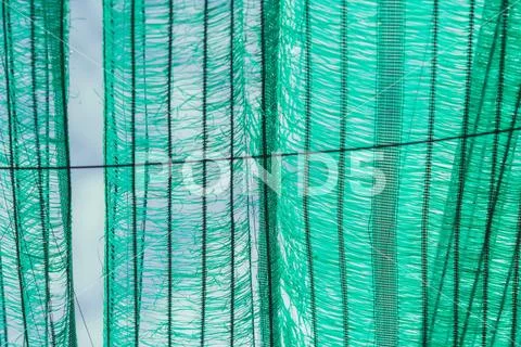 The Old green sun protection mesh and lack. Can not prevent sunlight. Stock Photos