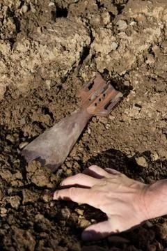 Old grenade was found in the soil Fotos Stock