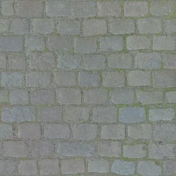 Old Grey Cobblestone Pavement with Grass Moss in Joints Stock Photos