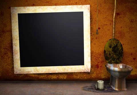 Old grunge bathroom with empty frame over wall Stock Illustration