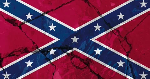 Old grunge cracked wall with the the Confederate state flag of the USA Stock Footage 337428100