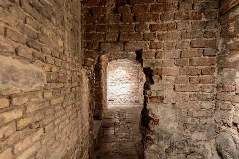 Old grunge vintage Basement interior with bricks walls and floor Stock Photos