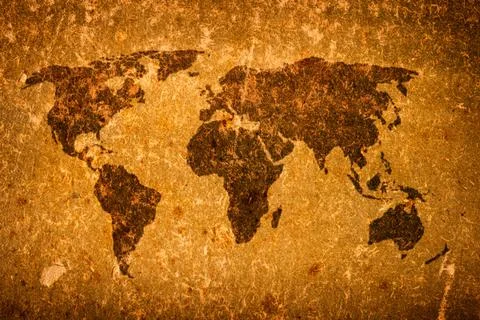 Old grunge world map on canvas Stock Photos