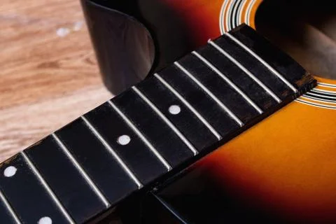 Old guitar font without strings close up Foto stock