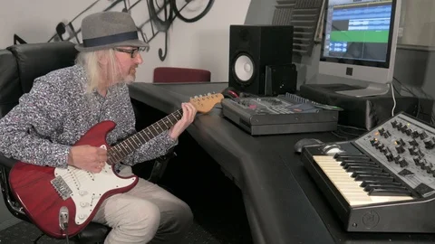 Old guy in recording studio. Stock Footage 113483896