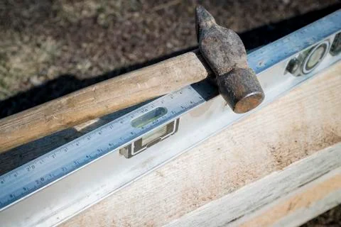 Old Hammer and Level Stock Photos