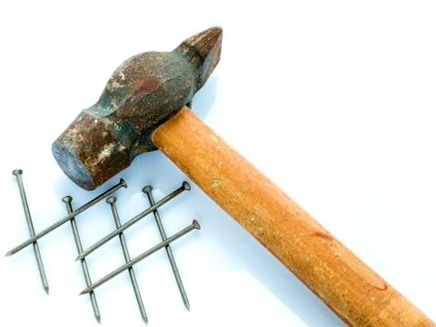 Old hammer and nails. Objects on a light background 写真素材