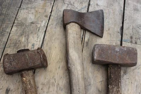 Old hammers and ax Stock Photos