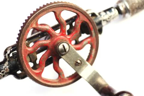Old hand drill with crank Stock Photos