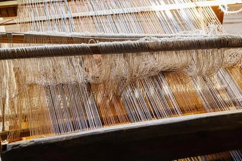 Old hand loom, close-up Stock Photos