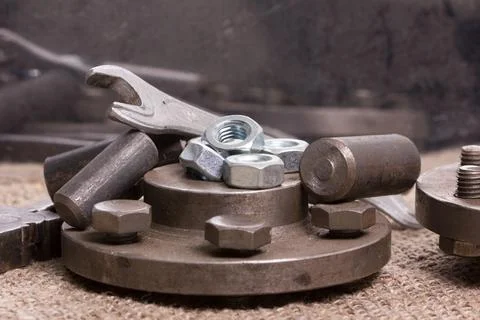 Old hand tools ,Pliers screwdriver wrench rusted iron metal tools on Steel pl Stock Photos