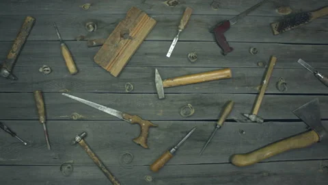 Old hand tools. Top view. Video stock 121871812
