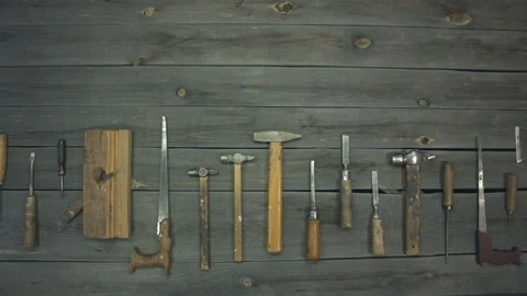 Old hand tools. Top view. Видео 121871945