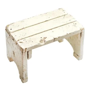 Old handmade stool on white background Foto stock