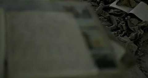 Old handwritten Cyrilic notes in abandoned School Stock Footage 200945822