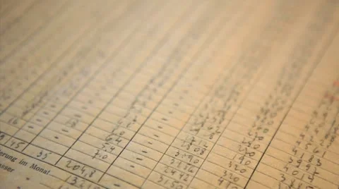 Old handwritten document-table with numbers Stock Footage 12543536