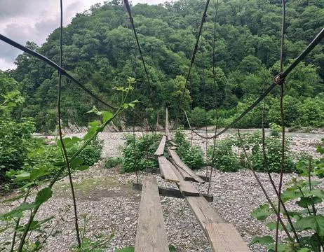 Old hanging bridge 스톡 사진