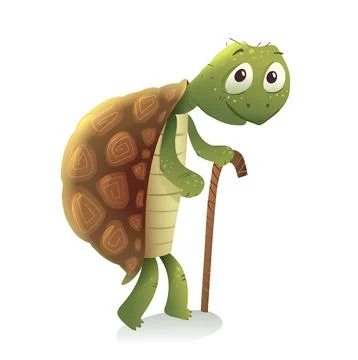 Old Happy Tortoise or Turtle Walking with Cane Stock Illustration