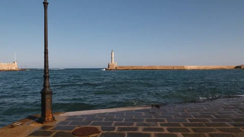 Old Harbor And Lighthouse in Greece Video stock 242381182