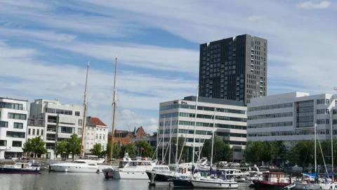 Old harbor in Antwerp 스톡 사진