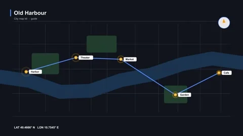 Old Harbour Digital Map Navigation UI Interface Night Mode Stock Footage 342344581