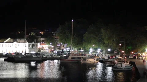 Old harbour from Limenas at night Video stock 30678712