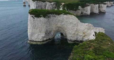 Old Harry Rocks, Chalk Stacks On The Coast Of Dorset, England. - aerial shot Stock Footage 326053629