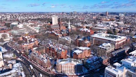 Old Harvard Yard aerial view, Cambridge, MA, USA Vídeo Stock 330535206